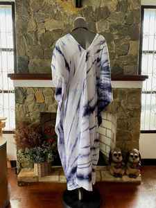 เดรสยาวผ้าเรยอนย้อมสีครามแบบชิโบรี ทำมือ ทรงหลวม ไซส์พลัส สไตล์โบฮีเมียน - Product Image 6