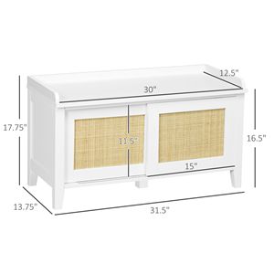 Panca scarpiera rustica in legno di pino con 2 ante scorrevoli in rattan e vano contenitore - Product Image 3