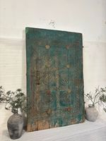 Authentique panneau de porte tribal indien du XIXe siècle, sculpté à la main en bois, Orissa, exquis, rustique, antique, pour la maison, le bureau, la salle à manger