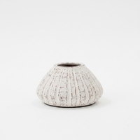Vase bas en terre cuite blanc Abeja M, fait main, bol décoratif en céramique, urne de table, vente en gros