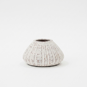 Vase bas en terre cuite blanc Abeja M, fait main, bol décoratif en céramique, urne de table, vente en gros - Product Image 1