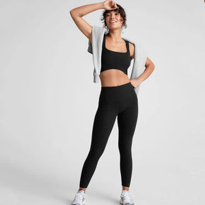 Ensemble 2 pièces pour femme en Heather Black Sage de haute qualité, OEM, comprenant un legging midi taille haute et un short, avec ceinture naturelle unie et effet délavé - Product Image 1