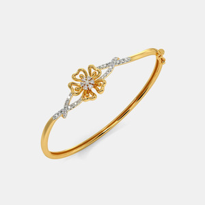 Lab Grown Diamond Floral Design Gold <b>Bangle</b> <b>Bracelet</b> With Elegant Diamond Accent - Product Image 3