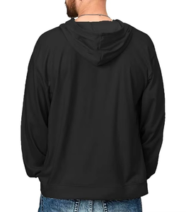 <b>Men's</b> Black Hooded Sweatshirt With White Print Casual Long Sleeve <b>Pullover</b> Regular Fit Cotton French Terry - Product Image 4