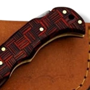 Couteaux pliants de Damas avec étui en cuir véritable, couteaux de chasse et de camping personnalisés, couteaux de poche tactiques EDC, cadeau de collection - Product Image 3