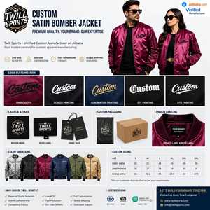 Custom <b>Men's</b> Burgundy Satin Stand Bomber Jacket Embroidered Front Logo <b>Pullover</b> Closure Casual Windproof Winter Streetwear - Product Image 2