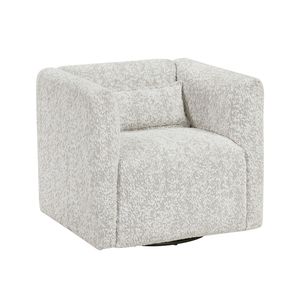 Moderna Poltrona Girevole in Tessuto Jacquard Beige per Soggiorno, Comfort con Cuscino, Struttura in Compensato - Product Image 3