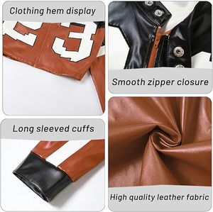 Best Quality <b>Women</b> Cropped Faux Leather Jacket Color Block Long Sleeve Zip Up Motorcycle Style <b>Coat</b> for Streetwear OEM Supported - Product Image 5