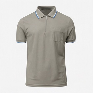 Polo à manches courtes gris pour homme avec poche, couleur unie, design tissé décontracté, coupe classique - Product Image 1