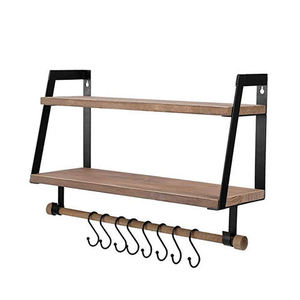 Industrial <b>Wall</b> <b>Shelf</b> Single Tier Wood Top Wrought Iron Frame Rectangle <b>Mounting</b> for Living Room Storage Rack - Product Image 6
