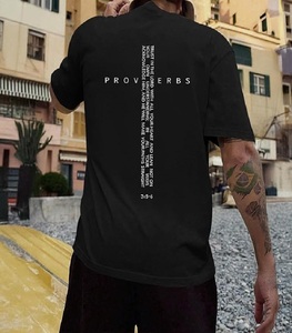 T-shirt noir respirant à manches courtes pour homme avec impression de versets bibliques et proverbes, col rond, en jersey de coton décontracté, logo frontal - Product Image 3