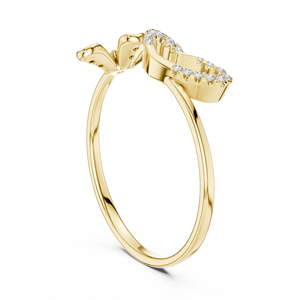 Anillo de oro macizo de 14k para mujer con diseño minimalista de corazón y hoja, con diamante de corte redondo, ideal para regalo, compromiso, aniversario, boda. - Product Image 4