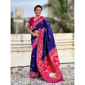 Sari Tradicional Violeta con Bordado Zari, Seda Suave Pichwai 600g, Tejidos de Élite para Ropa Elegante India y Pakistaní - Product Image 6