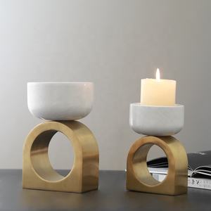 Candelabro de decoración Interior de mármol sólido, soporte de vela con Base de Metal para decoración del hogar, diseño a la moda - Product Image 4