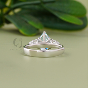 Vivid Blue 1.61 CT Pear Cut Lab Grown Diamond Three Stone Ring in 14K White Gold with Prong Setting - Product Image 4