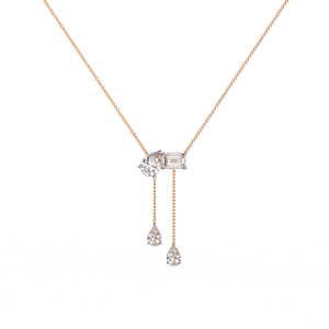 Collar Minimalista con Diamantes Cultivados en Laboratorio en Forma de Pera y Esmeralda, Cadena de Oro Sólido de 14K y Diamantes Cultivados en Laboratorio con Cadena - Product Image 5