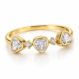 Anillo de Tres Piedras de Moissanita con Corte Corazón, Plata 925, Engaste de Bisel, Joyería Romántica de Compromiso para Mujer - Product Image 5