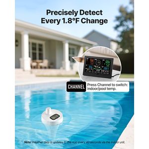 Station météo Wi-Fi 7-en-1 avec écran 7,5 pouces, capteur extérieur sans fil à énergie solaire, thermomètre de piscine, pluviomètre - Systèmes de surveillance - Product Image 2