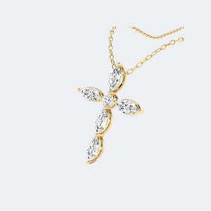 Collier pendentif croix en or massif avec grappe de diamants marquise et ronds de 1,00 carat, serti à griffes, bijou religieux, cadeau pour femmes et hommes - Product Image 6