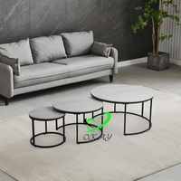 Ensemble de table basse et de table d'appoint ronde en bois au design moderne avec cadre en métal doré, facile à nettoyer, pour le salon, meubles de maison