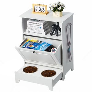 ที่วางชามอาหารสุนัข2ชั้นพร้อมตู้เก็บของเล่นและอาหาร - Product Image 1