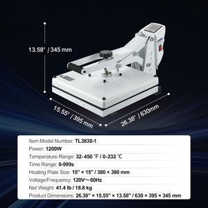 Pressa a Caldo Digitale Industriale ad Alta Pressione per Sublimazione, Riscaldamento Rapido, 15x15 Pollici, per T-Shirt, Dimensioni Piastra 40x60cm - Product Image 2