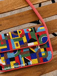 Handmade Multicolor Geometric Beaded Shoulder <b>Bag</b> <b>for</b> Women – Durable Fashion Purse, Custom Colors and Designs Available - Product Image 2