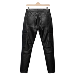 <b>Women</b>’s Genuine Leather Pants High Waist <b>Black</b> Leather <b>Trousers</b> Handmade Cargo Style - Product Image 6