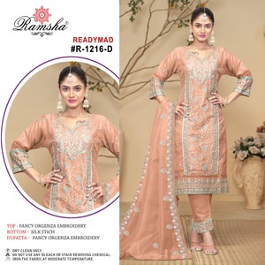 Fantaisie Organza Hiver Salwar Kameez Brodé Top & Dupatta Soie Bas Disponible en 4 Couleurs Superbes Tailles XL-XXL - Product Image 6
