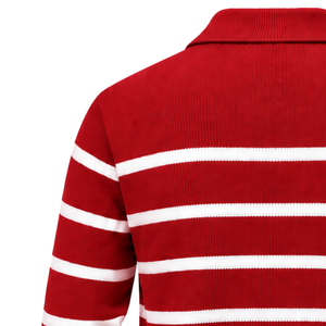 Suéter de punto para hombre con cremallera de un cuarto, rayas rojas, de lana/acrílico, con cuello, mangas largas y puños acanalados - Ropa casual al por mayor - Product Image 4