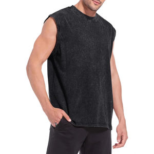 Men Vintage Washed Tank Top Cotton Sleeveless T Shirt Hip Hop Gym Vest Summer Streetwear Wholesale - Product Image 3