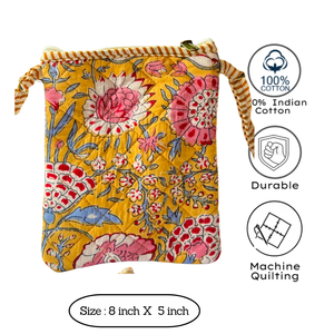 Handmade Floral Jaipur Block Print Cotton Quilted Crossbody <b>Bag</b> <b>Zip</b> Closure Adjustable Strap Bohemian Sustainable Lady Portable - Product Image 3