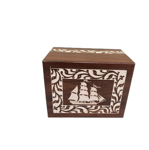 Wooden Urn <b>For</b> Human Urn <b>Ashes</b> Storage <b>Box</b> Boat Engraved Border Carved White Antique Design Keepsake Cremation Urn Best Gifting - Product Image 1