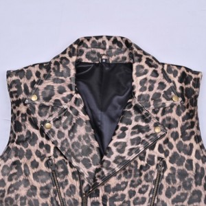 Chaleco de cuero genuino con estampado de leopardo para mujer, precio mayorista económico, con cierre de cremallera, cuello con muescas, ropa exterior con logotipo personalizado - Product Image 6