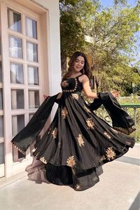NILESH TAILOR FASHION Floor-Length V-Neck Full Sleeve Woven for Satin Heavy Fabric Floral Pattern <b>Elastic</b> Work <b>Dress</b> - Product Image 3