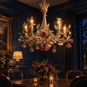 Assured Quality Vintage Metal Floral Chandelier With Roses And Leaves For Ceiling <b>Lighting</b> <b>Fixtures</b> - Product Image 5