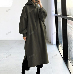 Sudadera con capucha y cremallera para mujer con logo personalizado, hombros caídos, transpirable, de algodón polar, oversize, lisa - Product Image 2