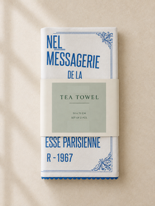 Essuie-tout de cuisine imprimé à la française, style parisien |   Essuie-tout vintage bleu et blanc à typographie vintage |   Serviette de cuisine décorative en coton - Product Image 4