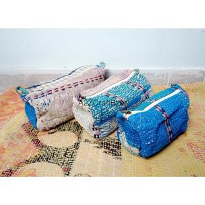 100% Pure Cotton Kantha Fabric Tassel Pattern Zipper Closure Eco-Friendly Durable Lightweight Vintage Soft Handle Cosmetic Bag - Product Image 4