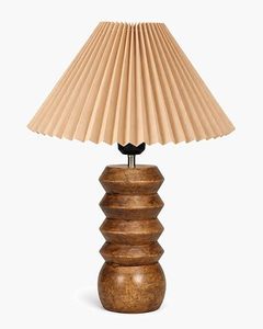 Lámpara de Mesa Totem de Madera Hecha a Mano con Pantalla de Tela Plegada, Lámpara de Noche Moderna para Dormitorio, Decoración para el Hogar y Hoteles - Product Image 2