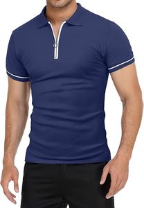 Camisas Polo de Manga Corta para Hombre, Cierre de Cremallera, Corte Ajustado Informal, Cuello Solapa, Diseño Básico, Camisas de Algodón - Product Image 3