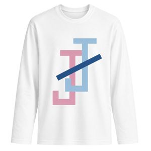 White JJ Logo Embroidered Long Sleeve Shirt Crew Neck Lightweight Casual <b>Top</b> with Ribbed Cuffs for Team Uniforms and Everyday - Product Image 1