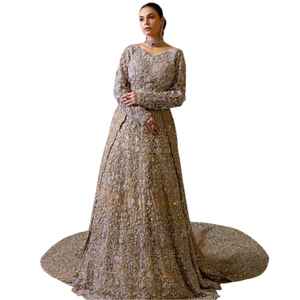 Vestido de Novia Moderno y Radiante, con Mangas Largas, Paneles de Encaje Transparente, Elegante, Largo hasta el Suelo, Corte en A, para una Ceremonia con Gracia - Product Image 1