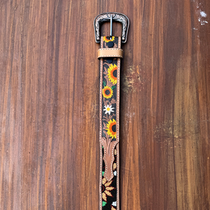 Ceinture en cuir perlée artisanale occidentale avec boucle en alliage de zinc, motif cachemire, style vintage durable - Product Image 4