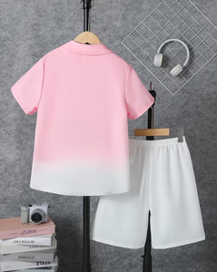Pink Casual Long Sleeve T-Shirt with Polyester/Cotton Blend Slight Stretch Print Fabric for Boys - Product Image 2