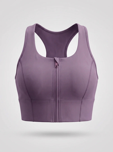 Sujetador deportivo de yoga sin costuras morado para mujer al por mayor, espalda cruzada, cuello redondo, soporte medio, transpirable, de secado rápido, ropa de fitness - Product Image 4