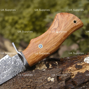 Couteau de chasse à lame fixe en acier Damas fait main, tranchant comme un rasoir, avec étui en cuir, OEM ODM, couteaux personnalisables - Product Image 4
