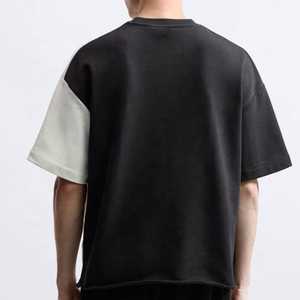 <b>Men's</b> Contrast Color Blocked Short Sleeve O-Neck T-Shirt Oversized Knitted Cotton Minimalist Front Logo Design - Product Image 4