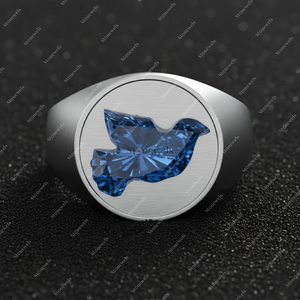 Anillo de Sello Personalizado de Plata 925 con Gema Azul Tallada en Forma de Pájaro, Anillo Original de Sello para Hombre con Zafiro Azul y Moissanita Tallado en Forma de Paloma - Product Image 4