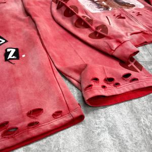 Conjunto de Sudadera y Pantalones Deportivos de Felpa Francesa con Estampado Personalizado, Estilo Vintage, Lavado Ácido, Corte Holgado para Hombre - Product Image 3